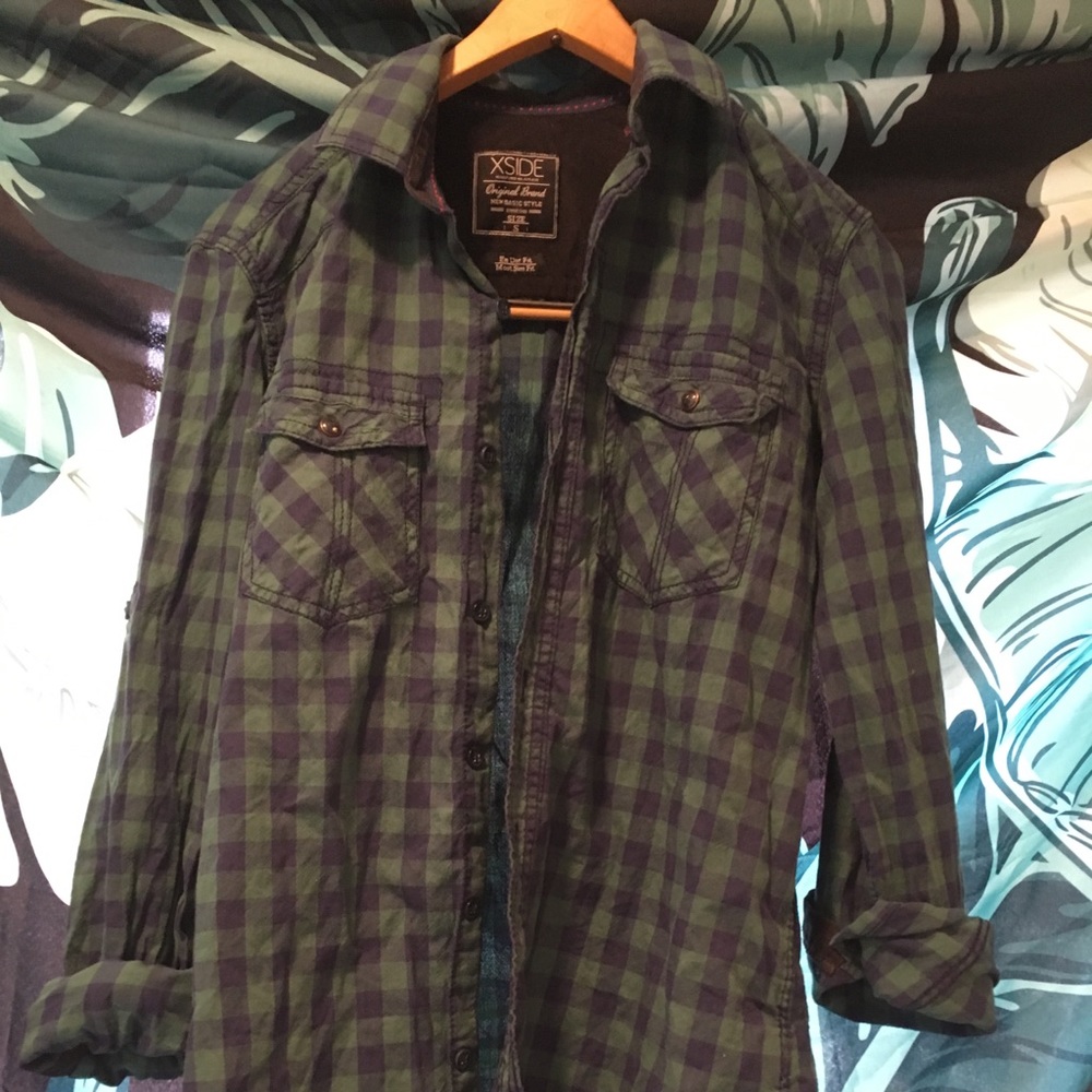 Traded❌Button down plaid shirt in green